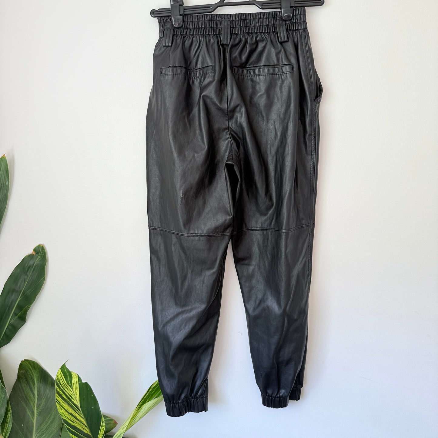 Bershka Size M Black Faux Leather Jogger Trousers
