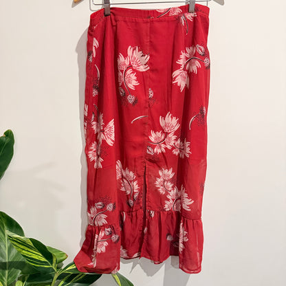 Showpo Size 16 Red Floral Print Midi Skirt