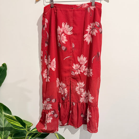 Showpo Size 16 Red Floral Print Midi Skirt