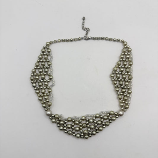 Layered Pearl-Style Bib Necklace with Soft Silver Tones