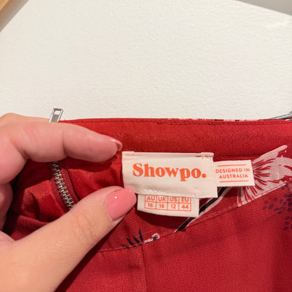 Showpo Size 16 Red Floral Print Midi Skirt