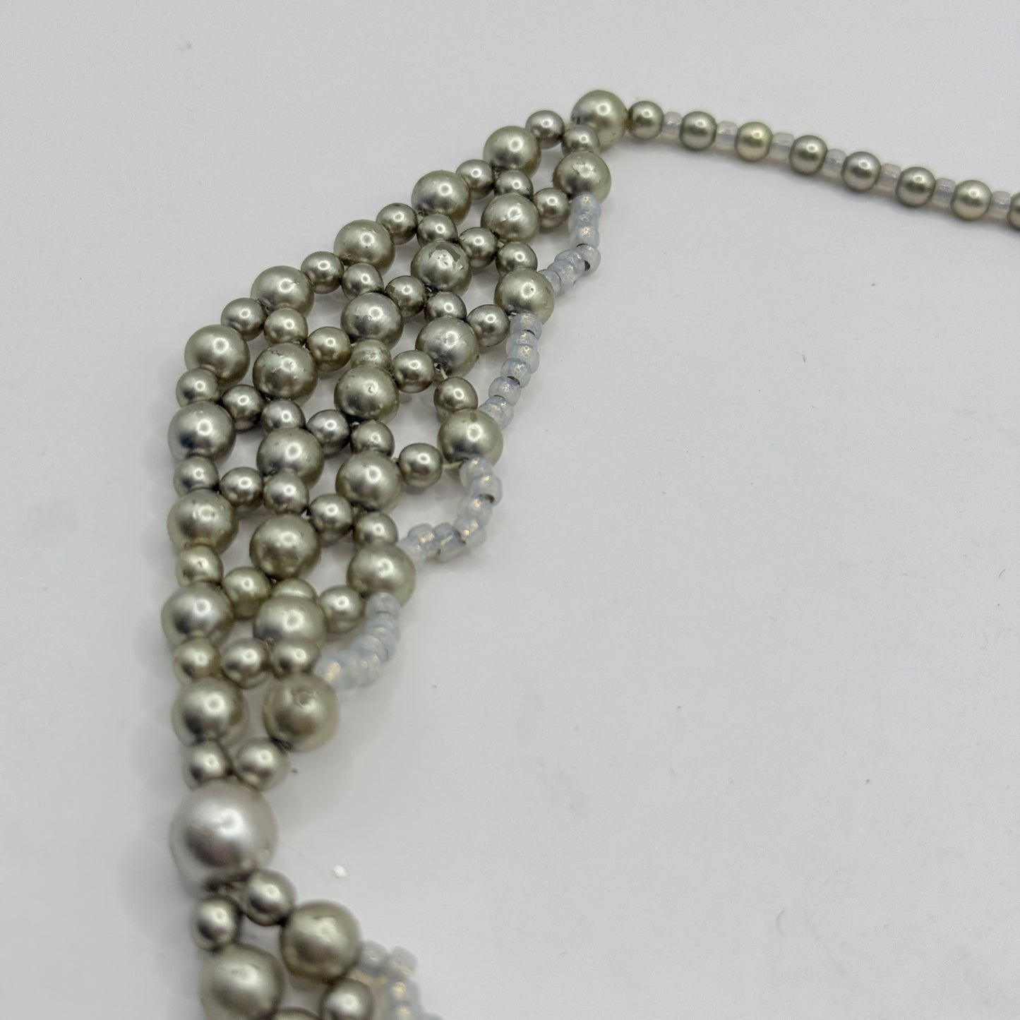 Layered Pearl-Style Bib Necklace with Soft Silver Tones
