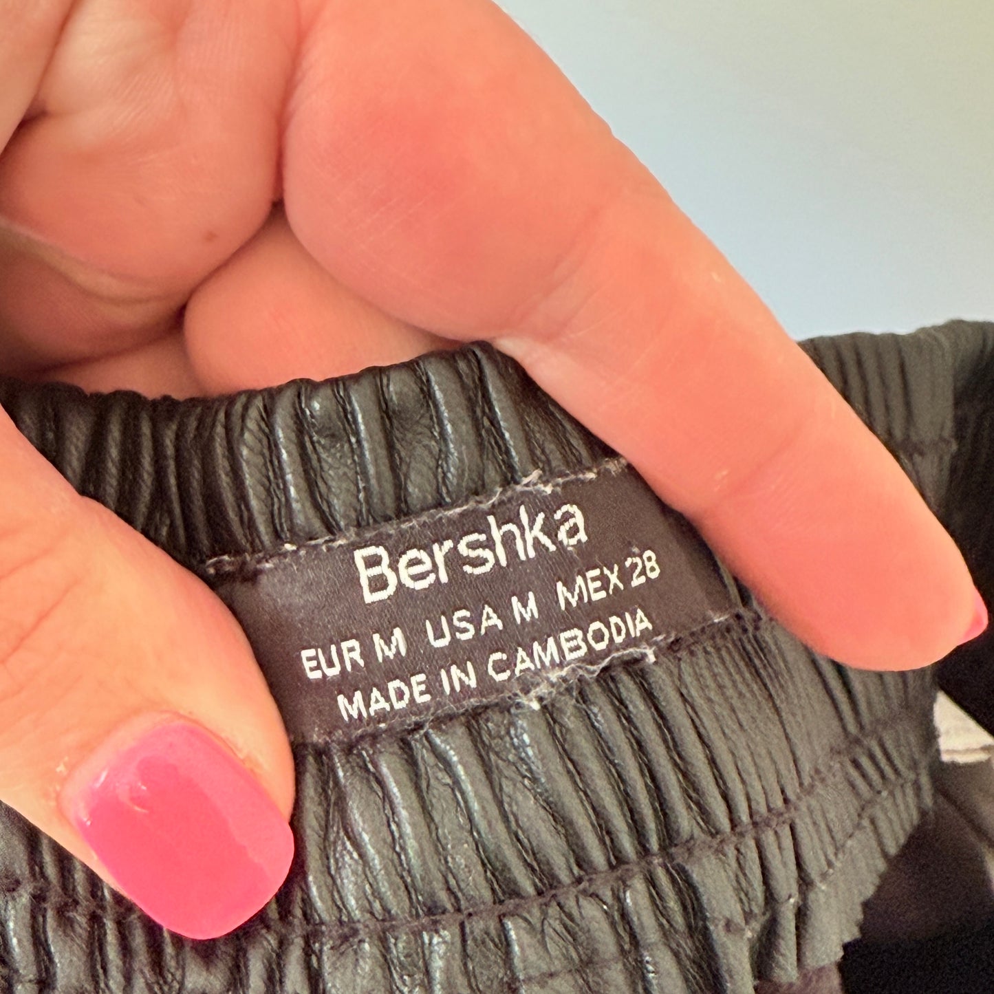 Bershka Size M Black Faux Leather Jogger Trousers