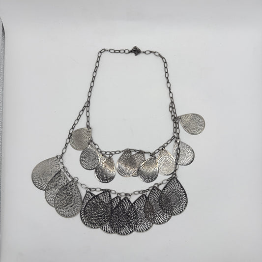 Layered Silver-Tone Teardrop Statement Necklace