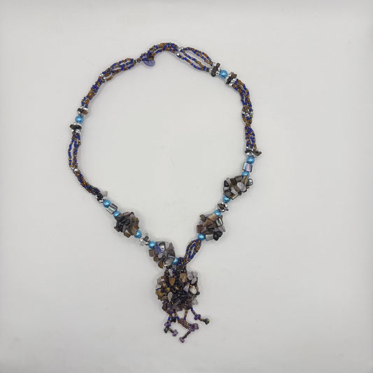 Multicolour Stone Cluster Necklace with Beaded Tassel Detail