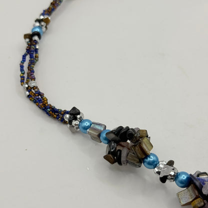 Multicolour Stone Cluster Necklace with Beaded Tassel Detail