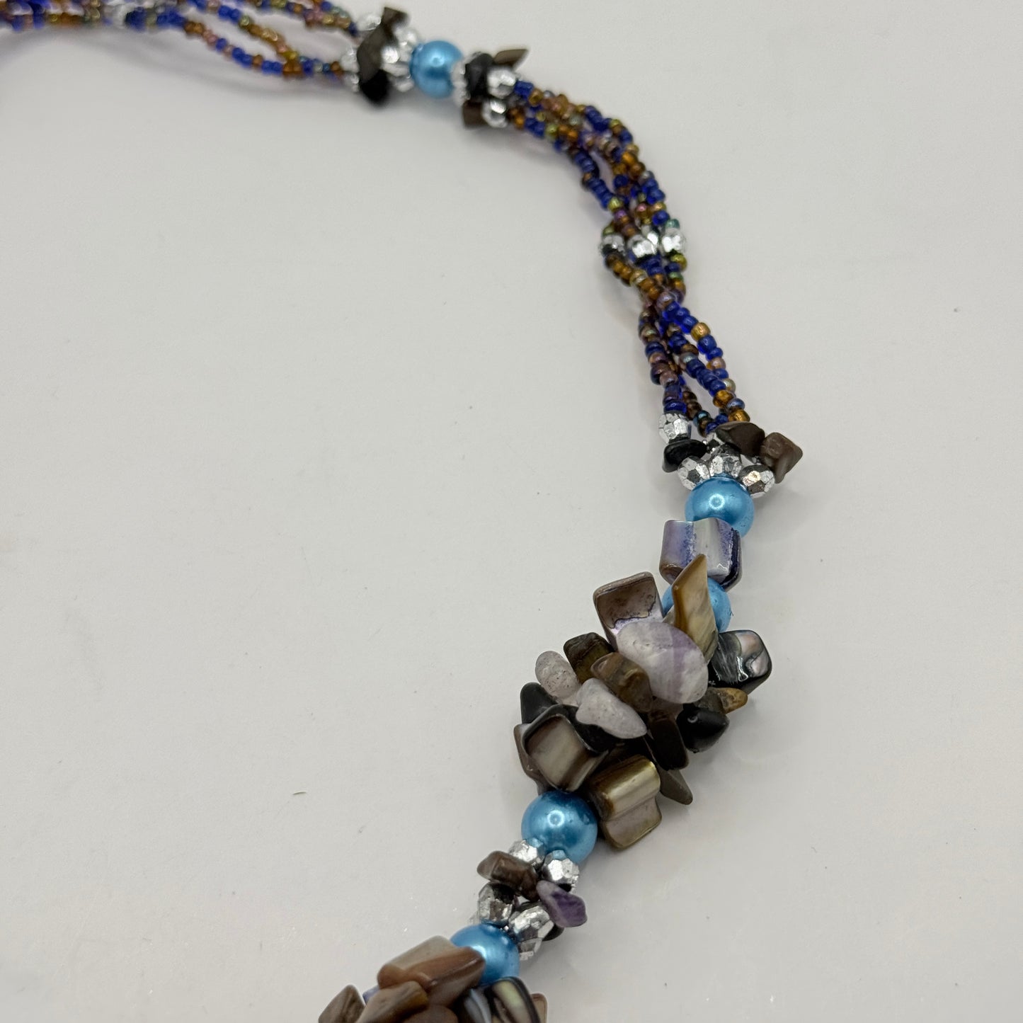 Multicolour Stone Cluster Necklace with Beaded Tassel Detail