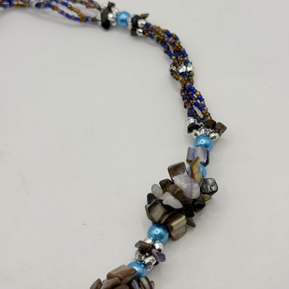 Multicolour Stone Cluster Necklace with Beaded Tassel Detail