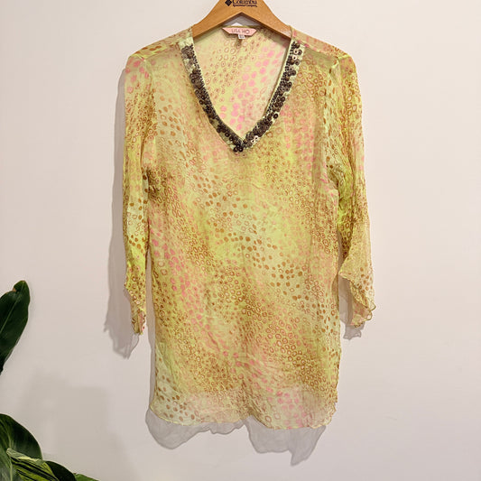 Lisa Ho Size 10 Yellow Three-Quarter Sleeve Tunic