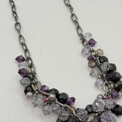 Sparkling Purple Bead Necklace with Bow & Flower Pendant