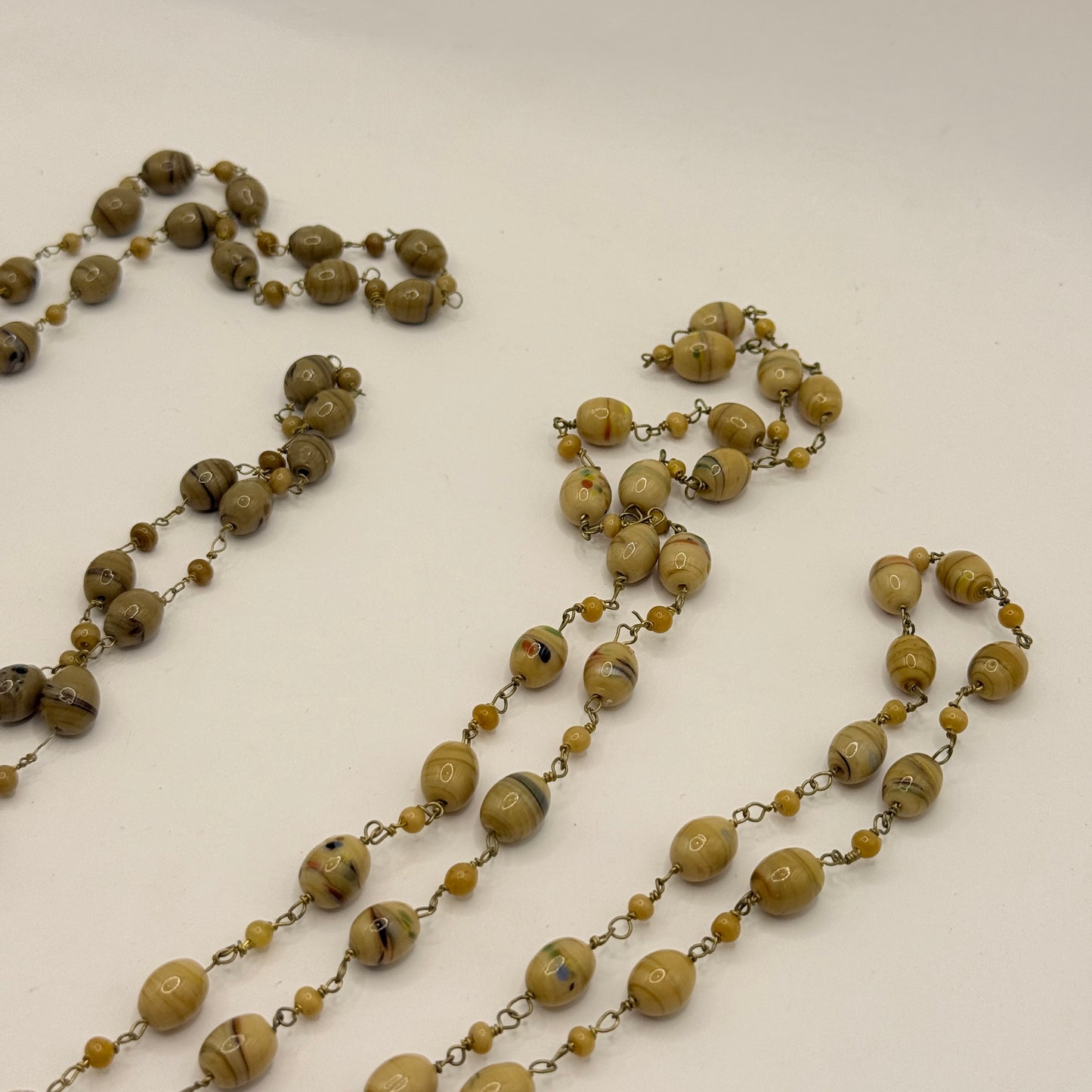 2x Long Neutral Bead NecklacesEarthy Swirled Tones