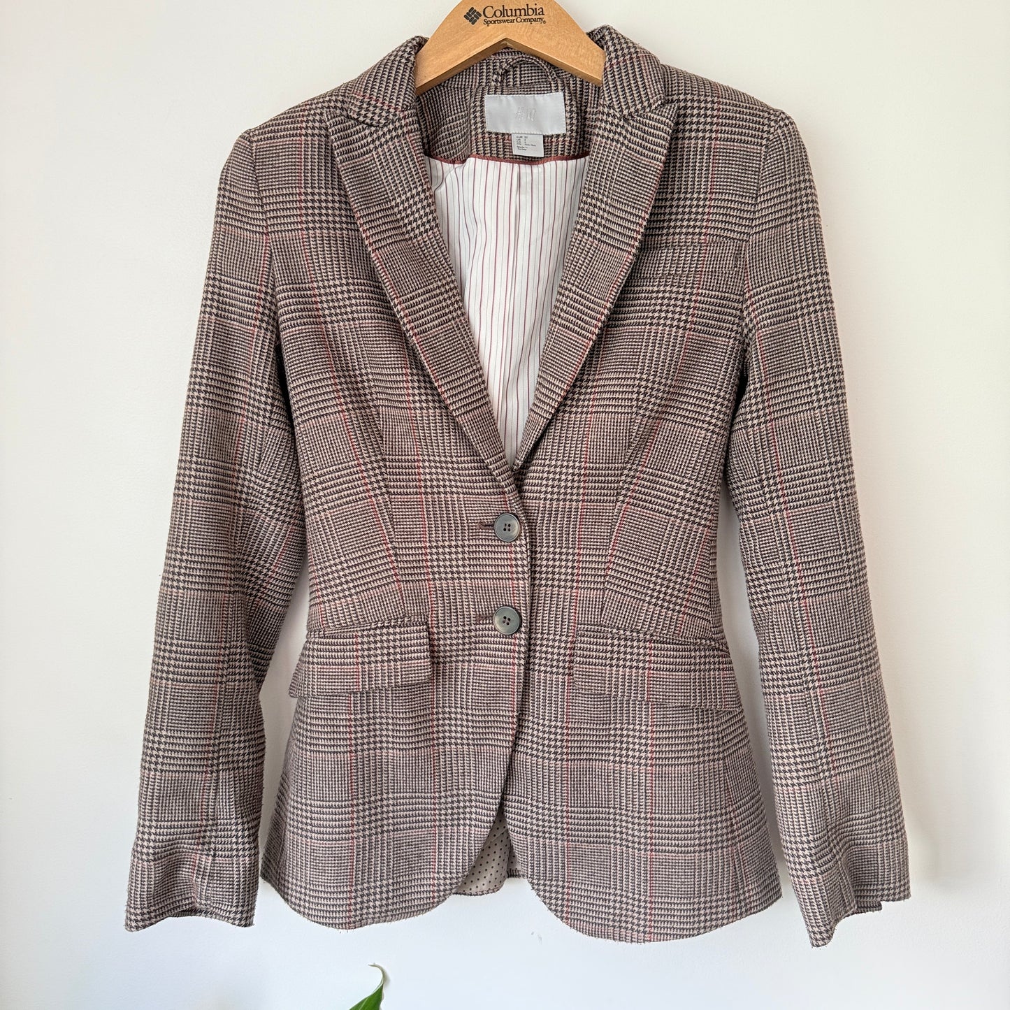 H&M Size 6 Wool-Blend Brown Multi-Color Glen Plaid Button Blazer