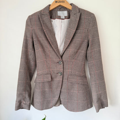 H&M Size 6 Wool-Blend Brown Multi-Color Glen Plaid Button Blazer
