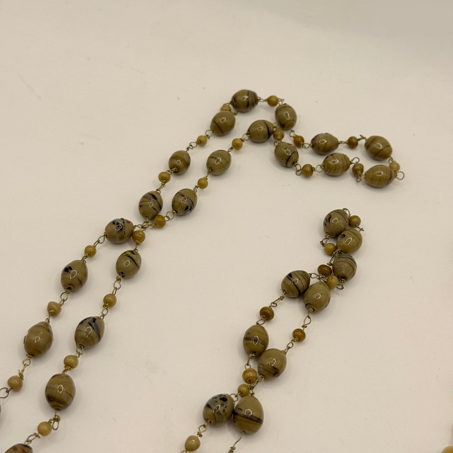 2x Long Neutral Bead NecklacesEarthy Swirled Tones