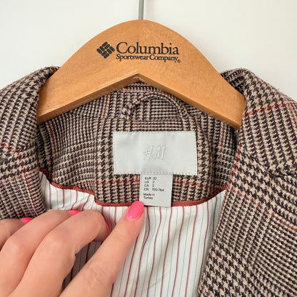H&M Size 6 Wool-Blend Brown Multi-Color Glen Plaid Button Blazer