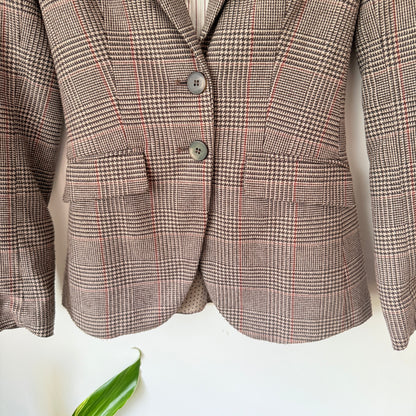 H&M Size 6 Wool-Blend Brown Multi-Color Glen Plaid Button Blazer