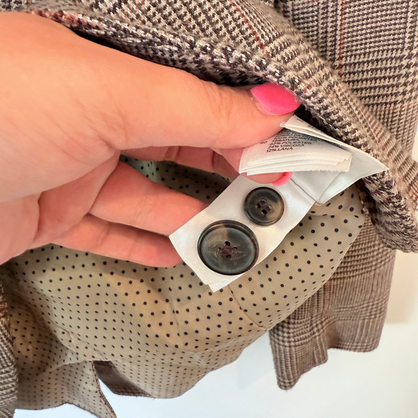 H&M Size 6 Wool-Blend Brown Multi-Color Glen Plaid Button Blazer