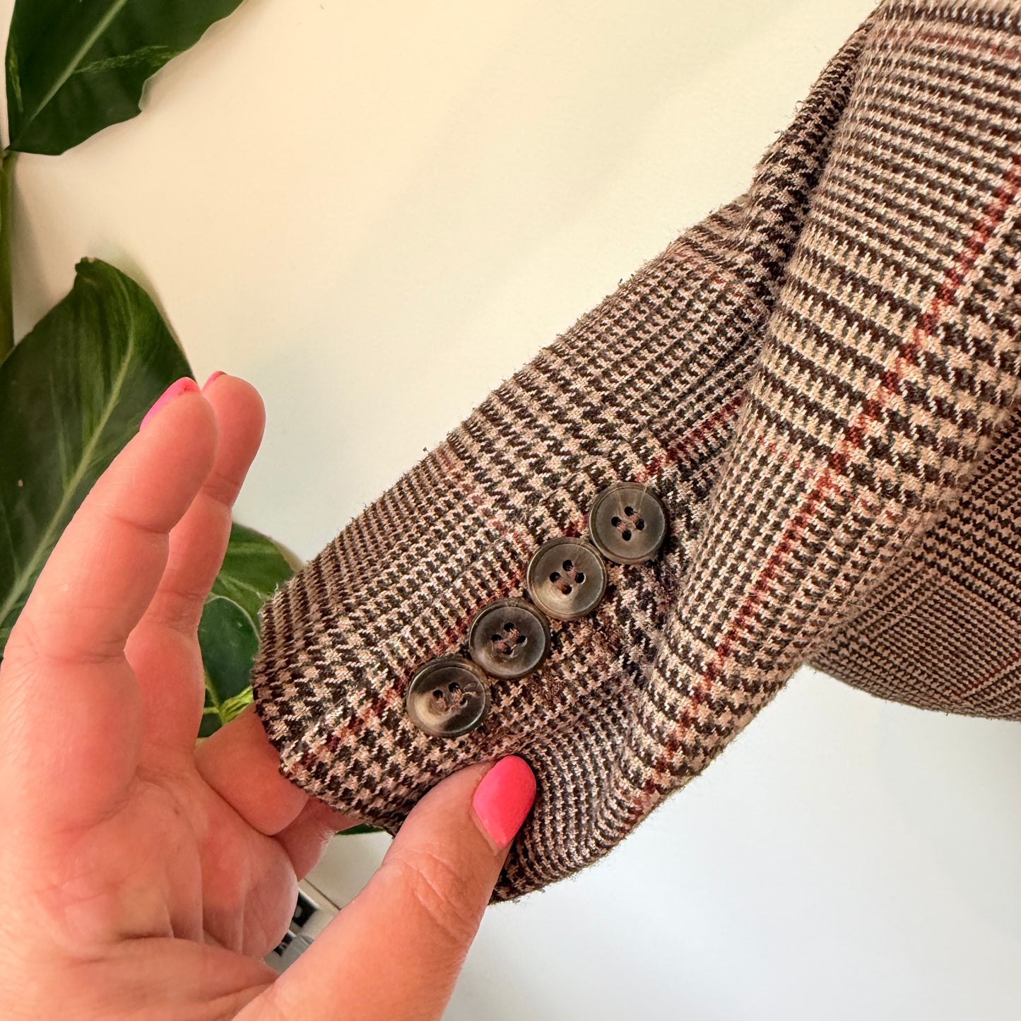 H&M Size 6 Wool-Blend Brown Multi-Color Glen Plaid Button Blazer