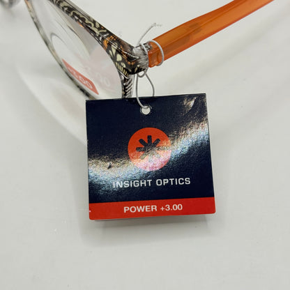 Insight Optics Reading Glasses +3.00 with Patterned Frame & Orange Arms