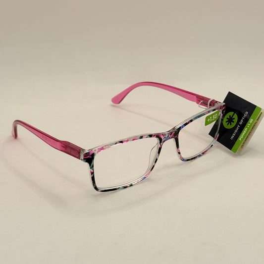 Insight Optics Reading Glasses +1.50 in Pink Patterned Frame