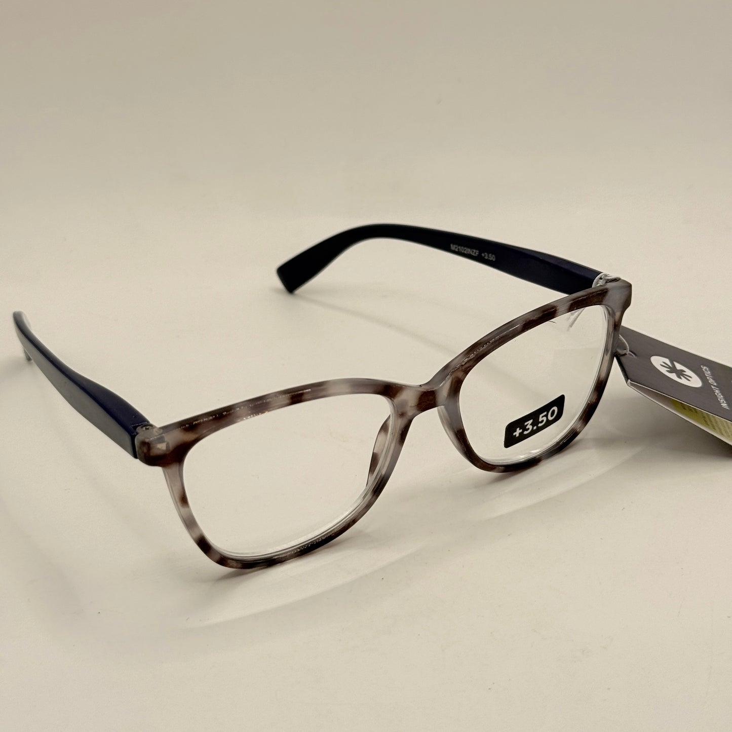 Insight Optics Reading Glasses +3.50 in Grey Tortoiseshell & Navy Arms
