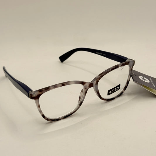 Insight Optics Reading Glasses +3.50 in Grey Tortoiseshell & Navy Arms