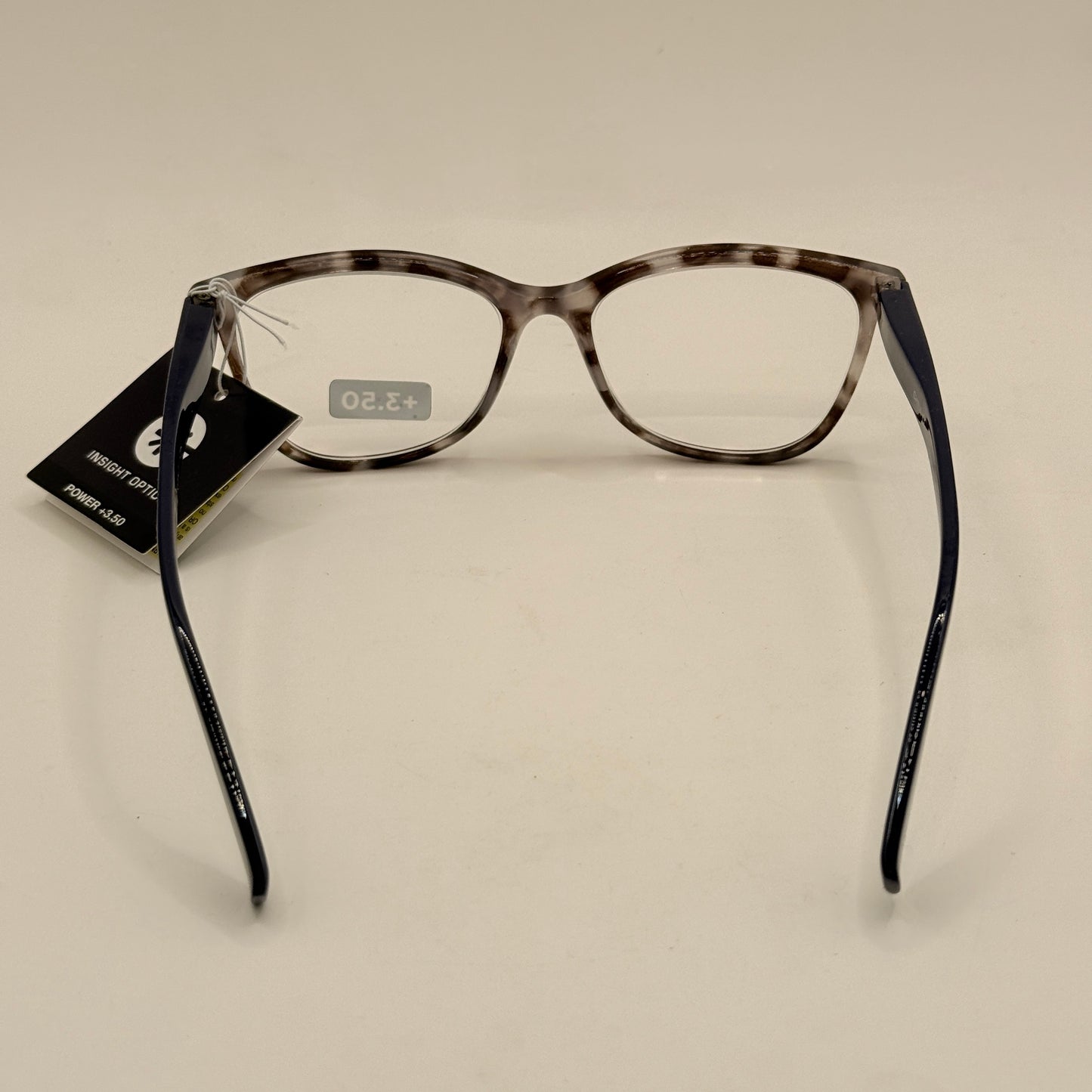 Insight Optics Reading Glasses +3.50 in Grey Tortoiseshell & Navy Arms