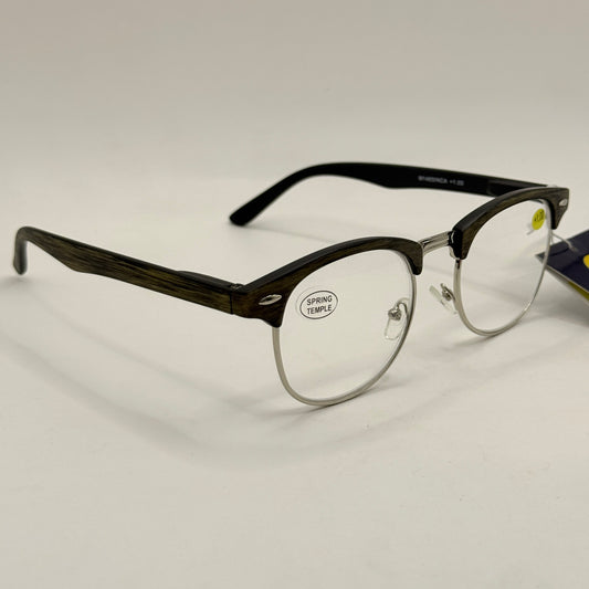 Insight Optics Reading Glasses +1.00 with Wood-Look Browline Frame