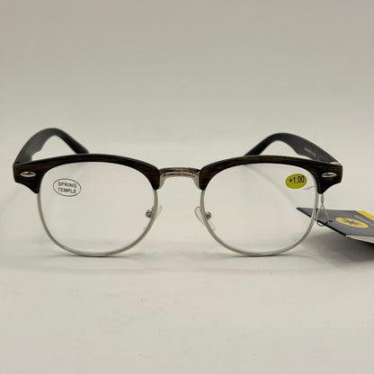 Insight Optics Reading Glasses +1.00 with Wood-Look Browline Frame