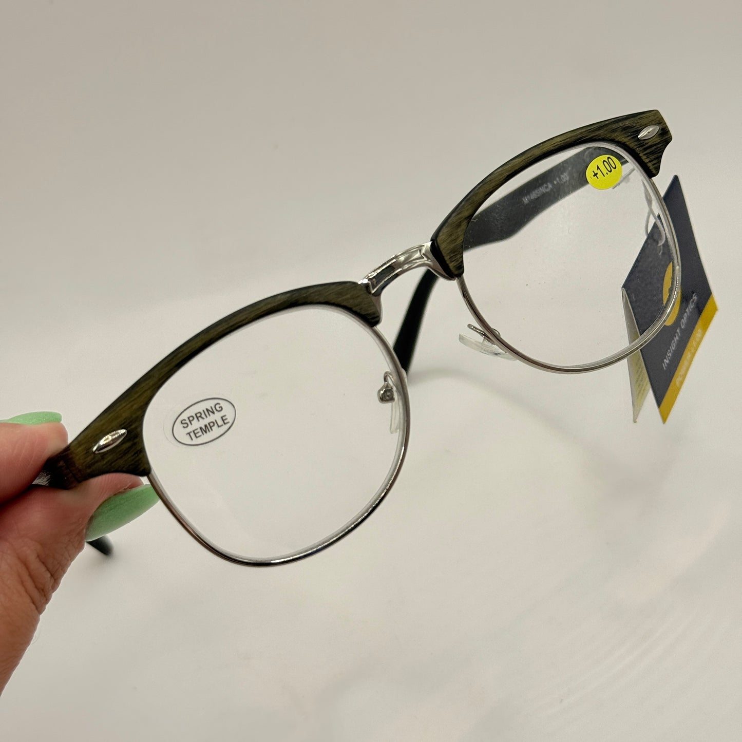 Insight Optics Reading Glasses +1.00 with Wood-Look Browline Frame