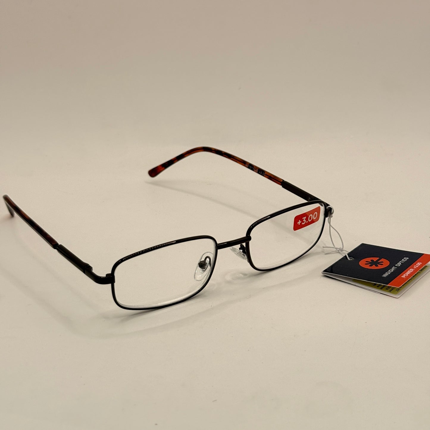 Insight Optics Reading Glasses +3.00 with Slim Black Metal Frame