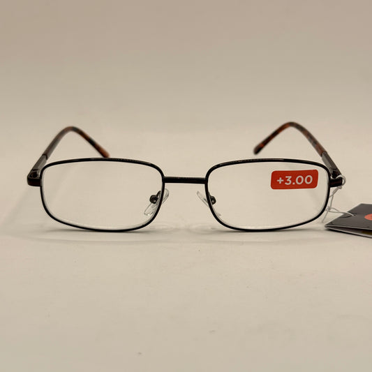 Insight Optics Reading Glasses +3.00 with Slim Black Metal Frame