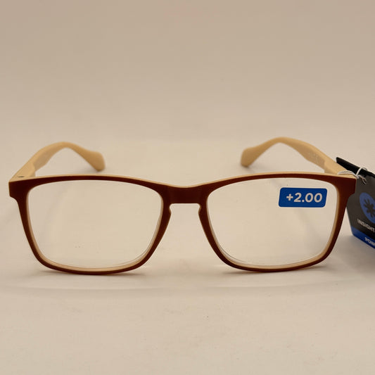 Insight Optics Reading Glasses +2.00 in Two-Tone Brown & Beige Frame