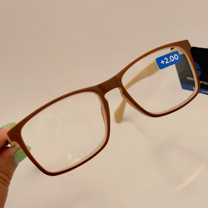 Insight Optics Reading Glasses +2.00 in Two-Tone Brown & Beige Frame