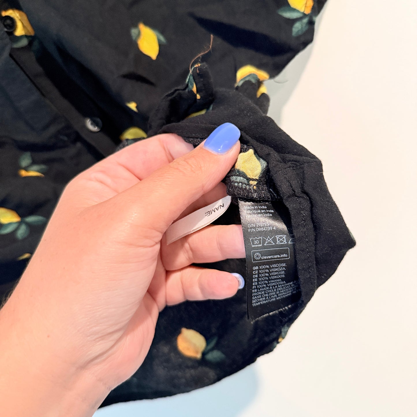 H&M Lemon Print Tie Front Crop Shirt Black - 12y