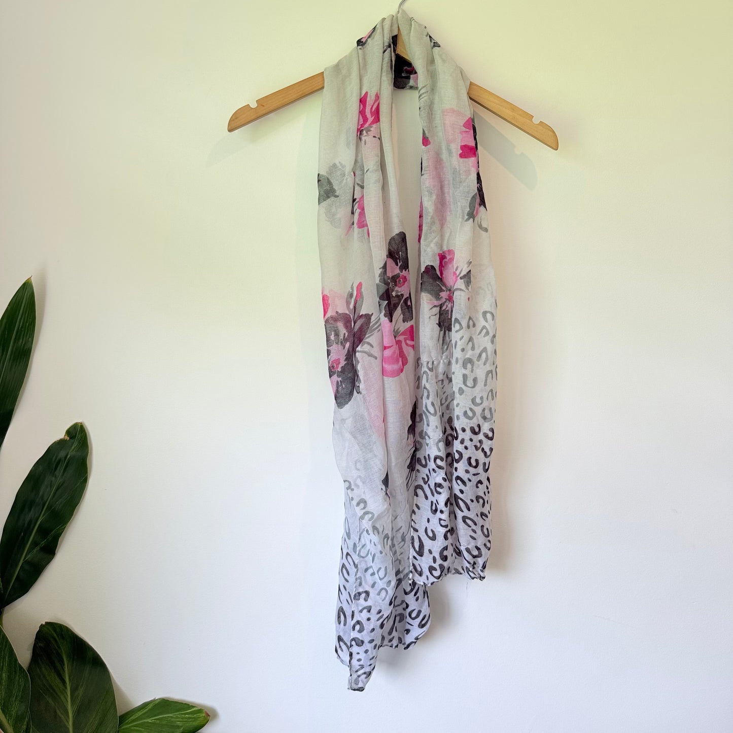 White Pink & Grey Floral Scarf