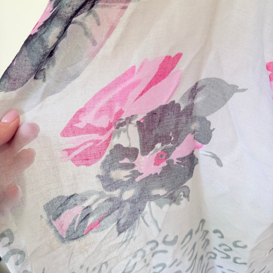 White Pink & Grey Floral Scarf