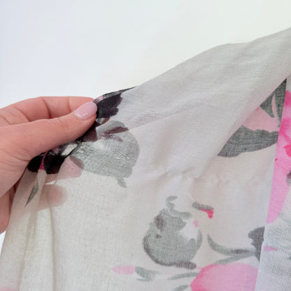 White Pink & Grey Floral Scarf
