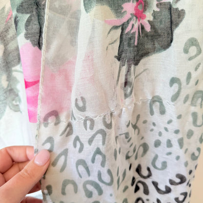 White Pink & Grey Floral Scarf
