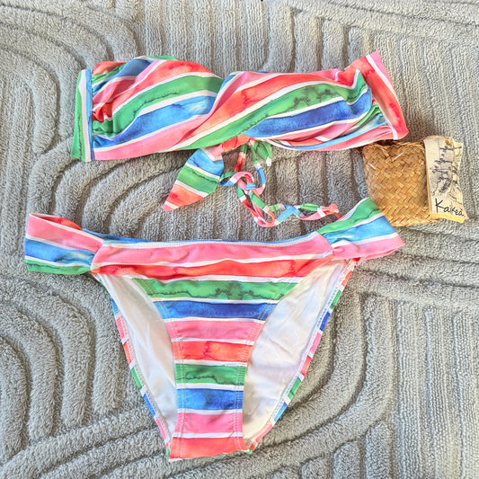 Kaikea Watercolor Striped Bandeau Bikini Set