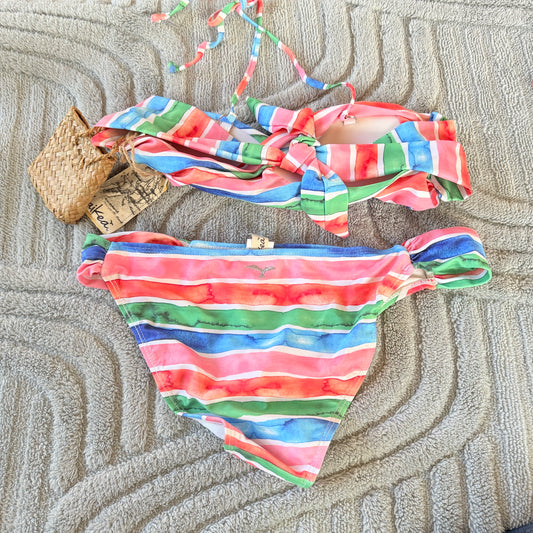 Kaikea Watercolor Striped Bandeau Bikini Set