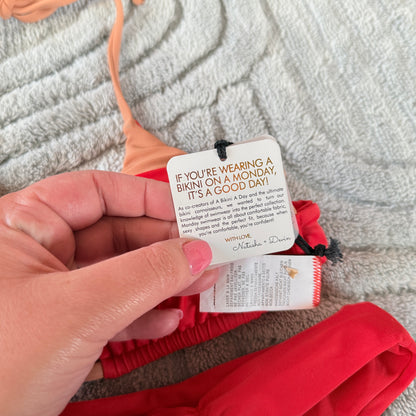 Monday Swimwear Red & Peach Triangle Bikini Set - Size 10