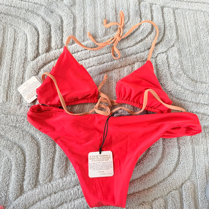 Monday Swimwear Red & Peach Triangle Bikini Set - Size 10