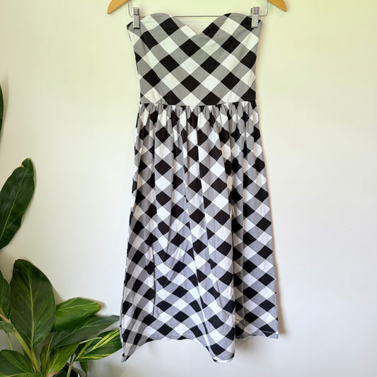 ASOS Size 10 Black & White Plaid  Cotton Strapless Dress