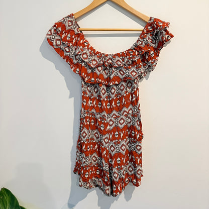 Diandra Denise Rust Geometric Ruffle Romper - 37cm U/arm