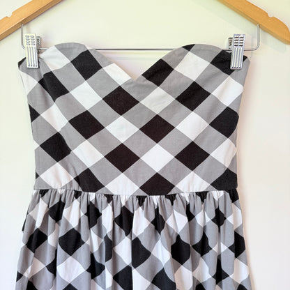 ASOS Size 10 Black & White Plaid  Cotton Strapless Dress