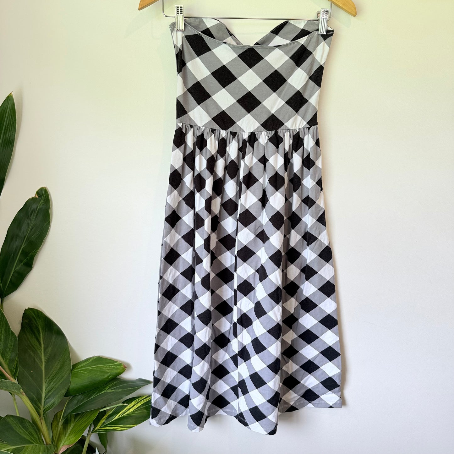 ASOS Size 10 Black & White Plaid  Cotton Strapless Dress