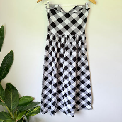 ASOS Size 10 Black & White Plaid  Cotton Strapless Dress
