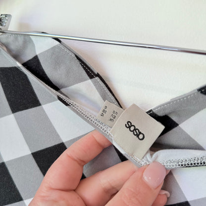 ASOS Size 10 Black & White Plaid  Cotton Strapless Dress