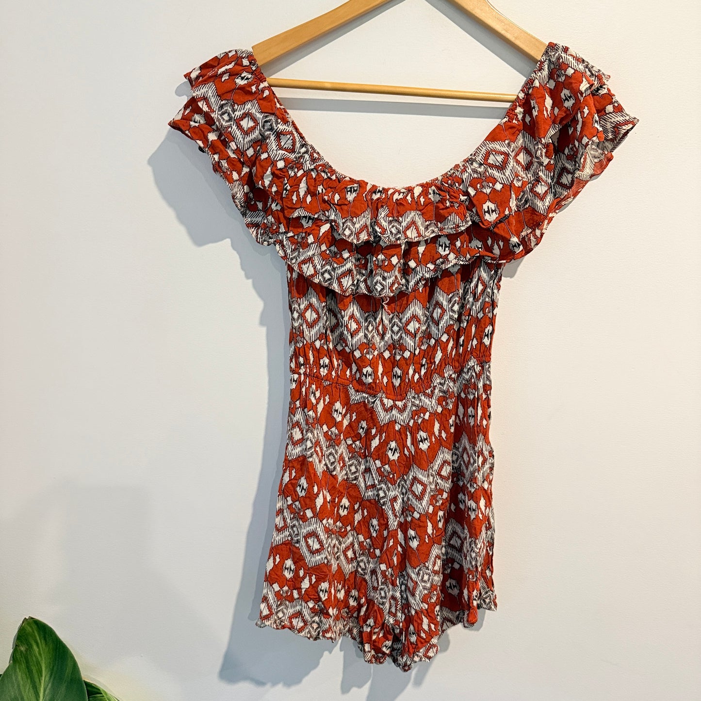Diandra Denise Rust Geometric Ruffle Romper - 37cm U/arm